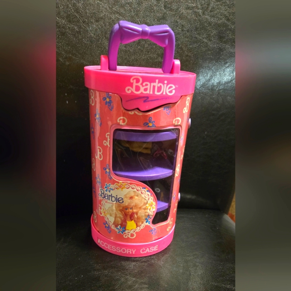 Vintage 1991 Barbie Pink and Purple Accessories Tower Storage Case